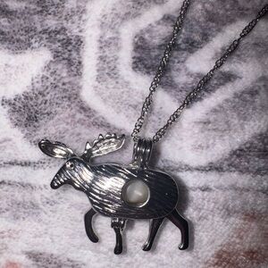 Silver Pendant 18 K Gold Plated Moose Necklace Locket Holds Pearl Pendant